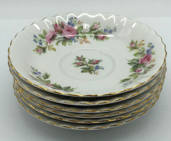 6 x Royal Albert Moss Rose Bone China Unterteller, Teeteller Blumendekor