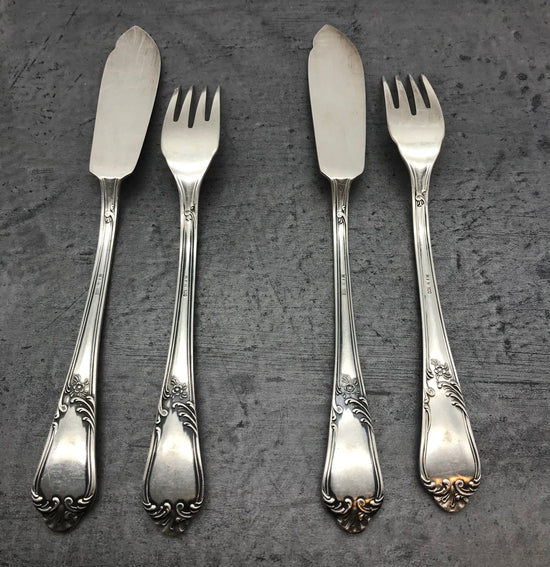 Fischbesteck, 4 Tlg., MFN 100er Silber, 2 Gabeln und 2 Messer