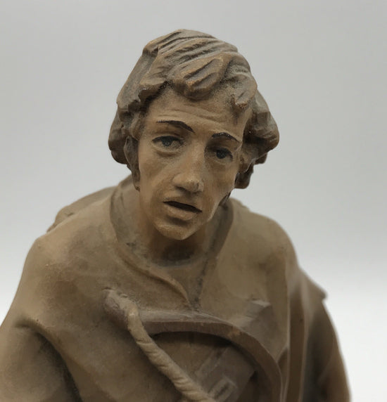 Holzfigur Jäger mit Hund und Armbrust, Holz geschnitzt, 28 cm hoch