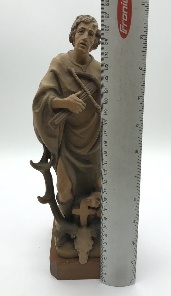 Holzfigur Jäger mit Hund und Armbrust, Holz geschnitzt, 28 cm hoch