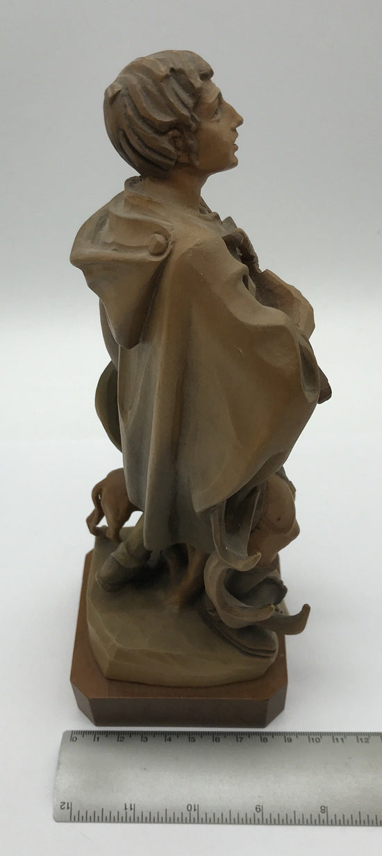 Holzfigur Jäger mit Hund und Armbrust, Holz geschnitzt, 28 cm hoch