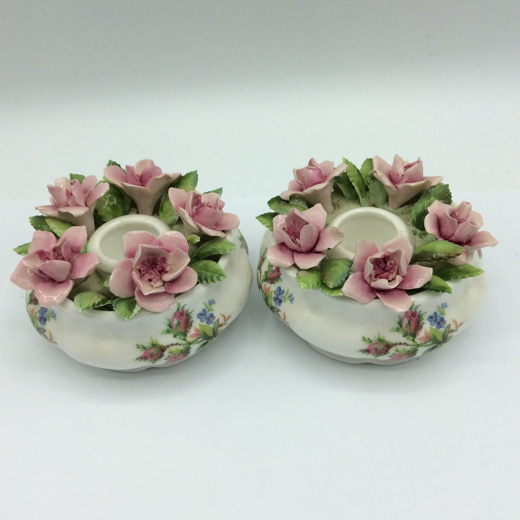 2 x Royal Albert Porzellan Bone China England Moss Rose Kerzenhalter Martin Bode