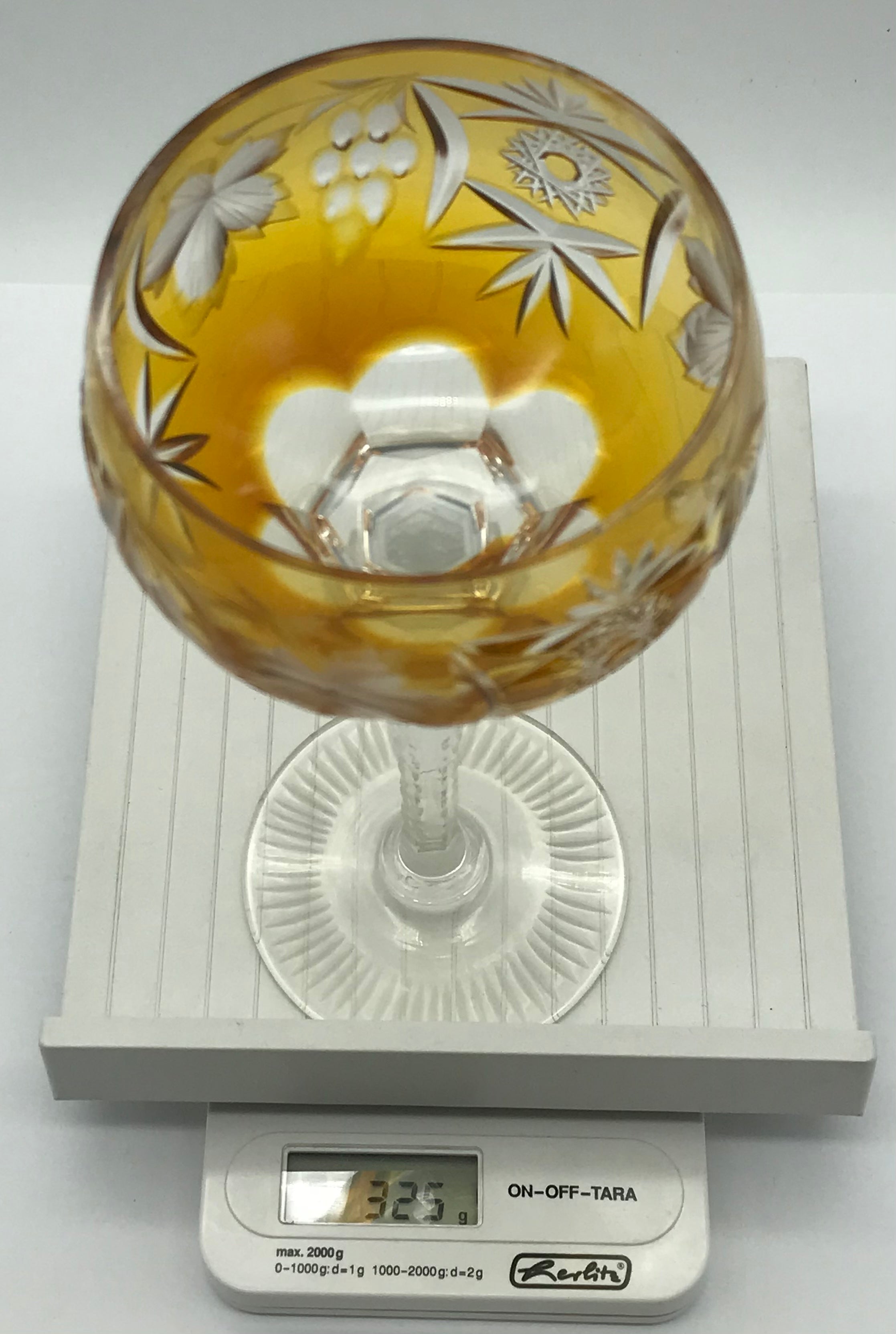 Kristall Weinglas Römer orange handgeschliffen, Echt Bleikristall