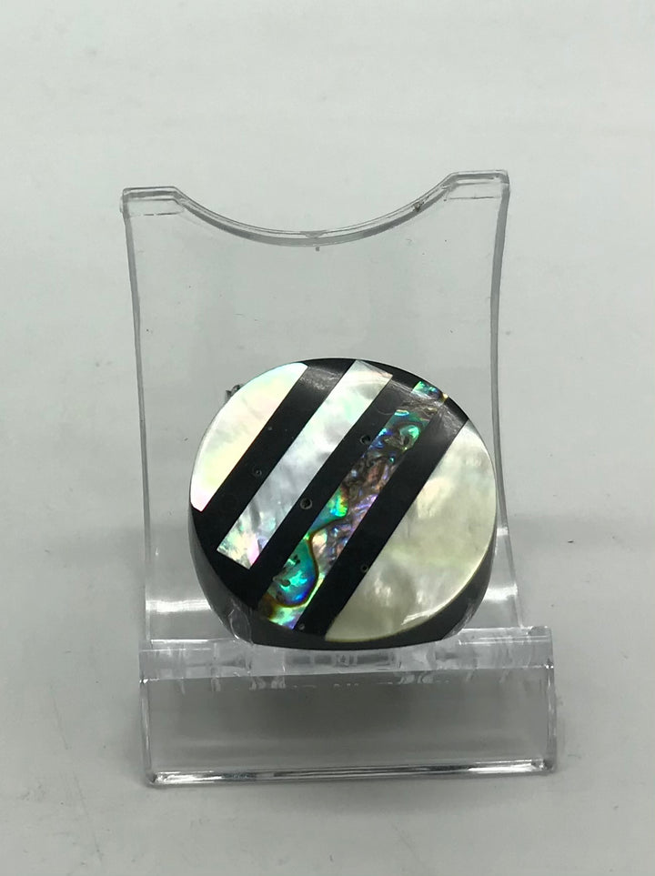 Ring aus Holz - Perlmutt - Handarbeit-gestreift Ringgröße: 17,75 mm