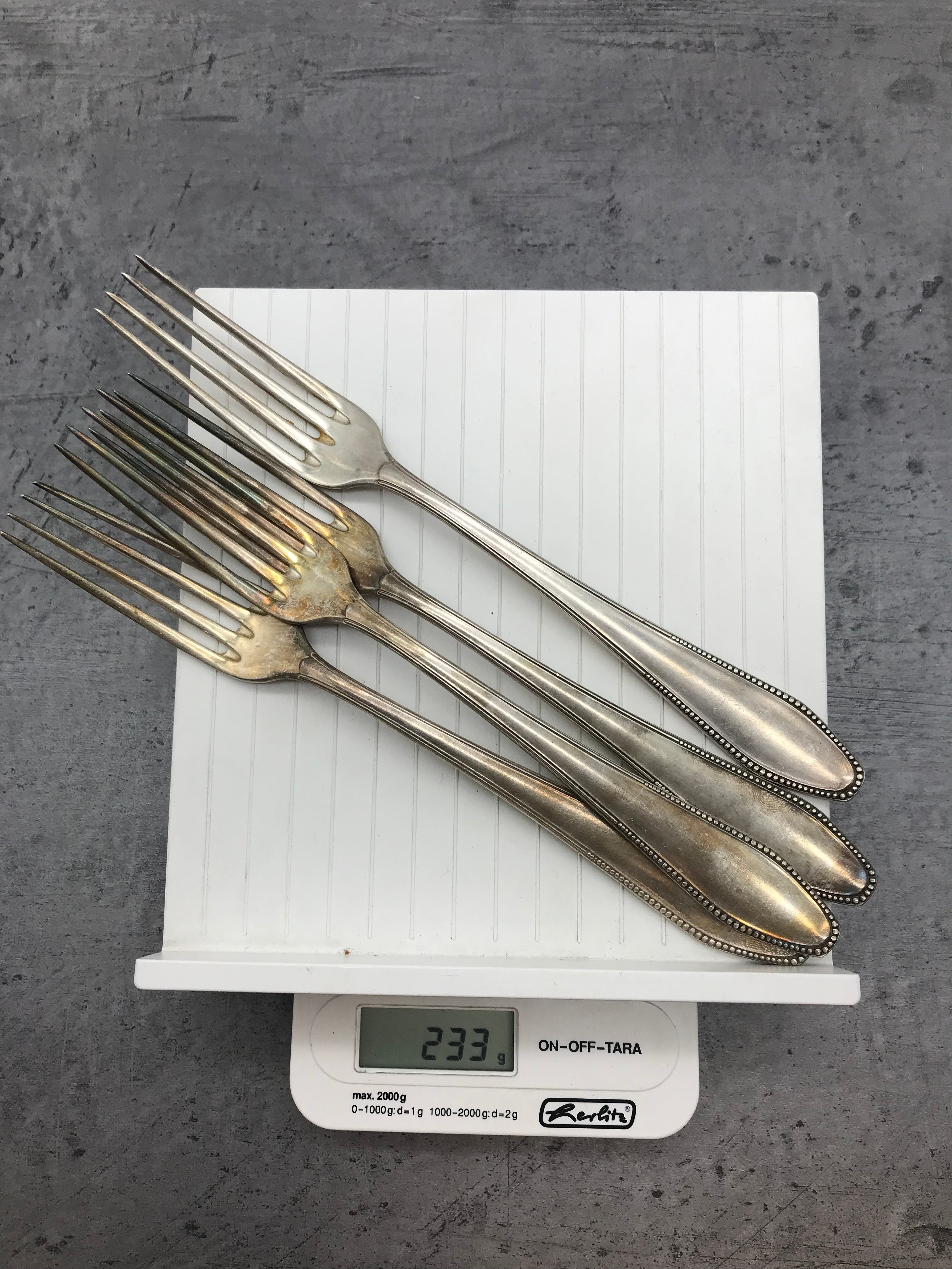 Besteck, Gabeln, 4 Stk. 60er versilbert