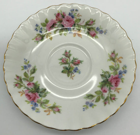 6 x Royal Albert Moss Rose Bone China Unterteller, Teeteller Blumendekor