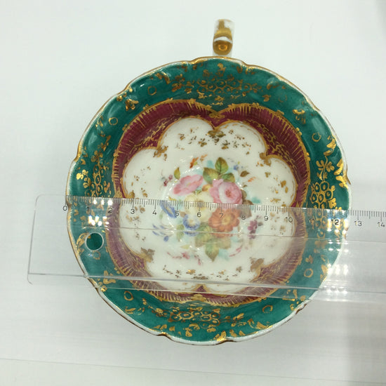 Große Sammeltasse mit Unterteller, Blumenmotiv