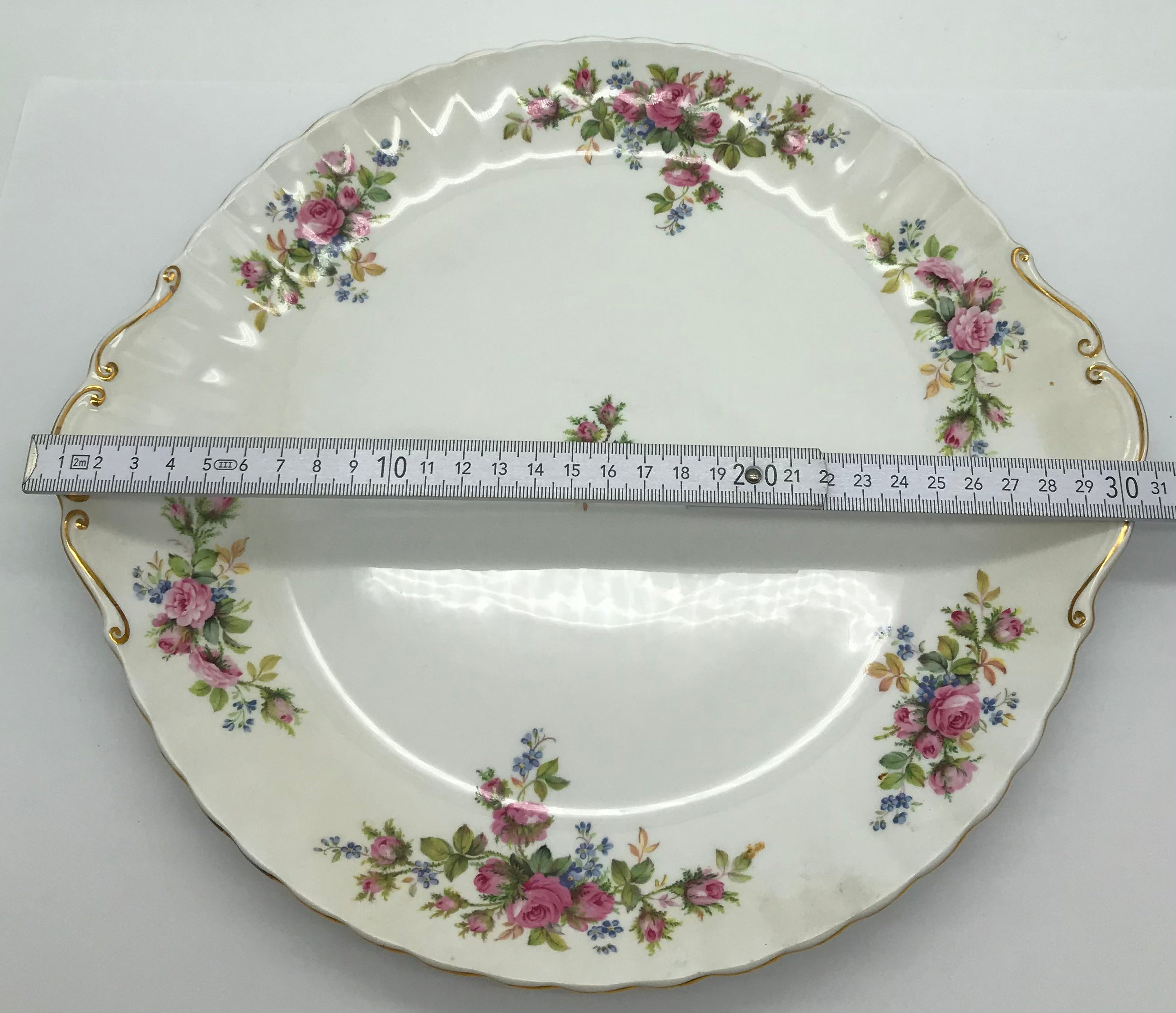 Royal Albert Moss Rose Bone China Goldrand Kuchenplatte Servierplatte