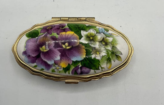 Pillendose, Goldfarbend mit zwei Fächern, und Spiegel, Pillen  Box