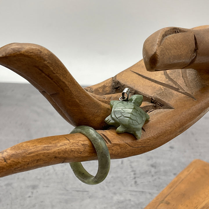 Anhänger + Ring, Modeschmuck Schildkröte Grün, Jade, 2 Tlg.