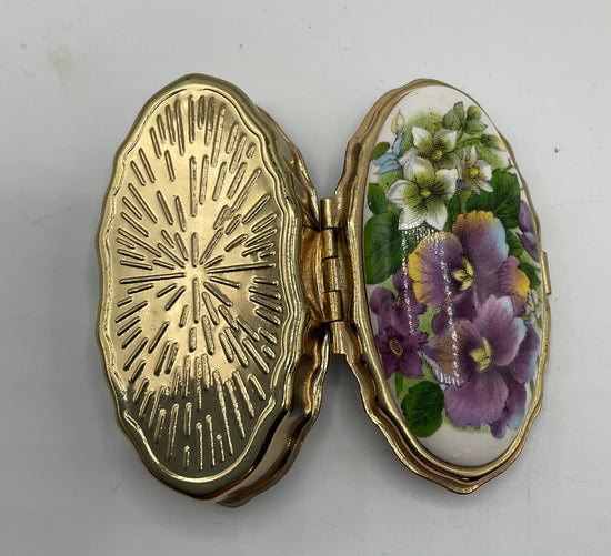 Pillendose, Goldfarbend mit zwei Fächern, und Spiegel, Pillen  Box