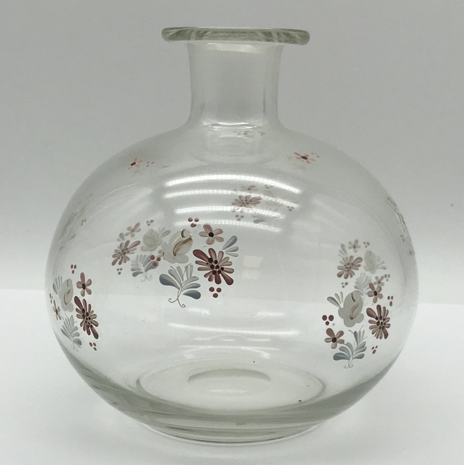 Glasvase Blumenvase Tischvase - Bauchvase mit Blumenmuster