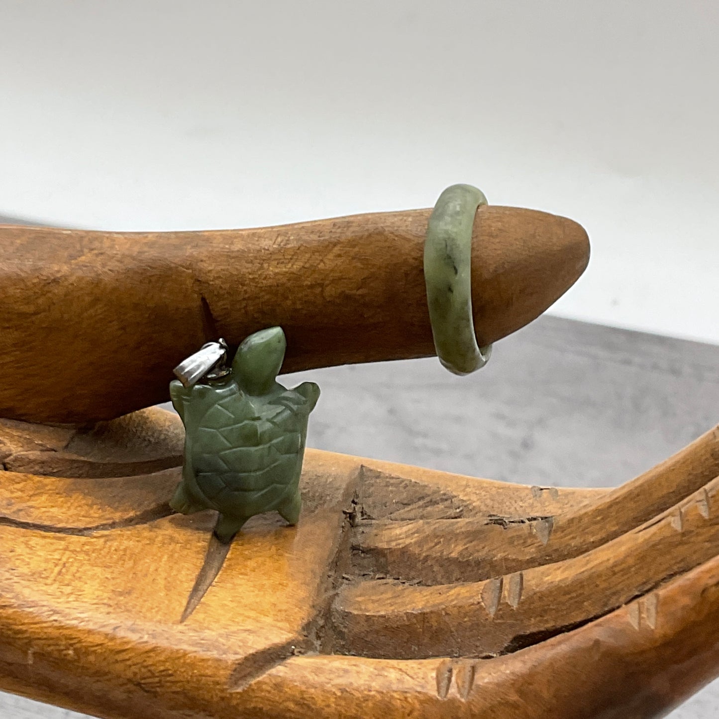 Anhänger + Ring, Modeschmuck Schildkröte Grün, Jade, 2 Tlg.