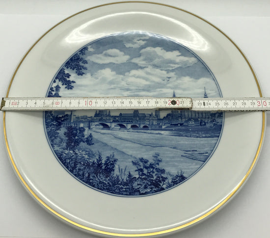 Meissen Wandteller Wall Plate Städteteller Dresden Stadtansicht Elbe Goldrand