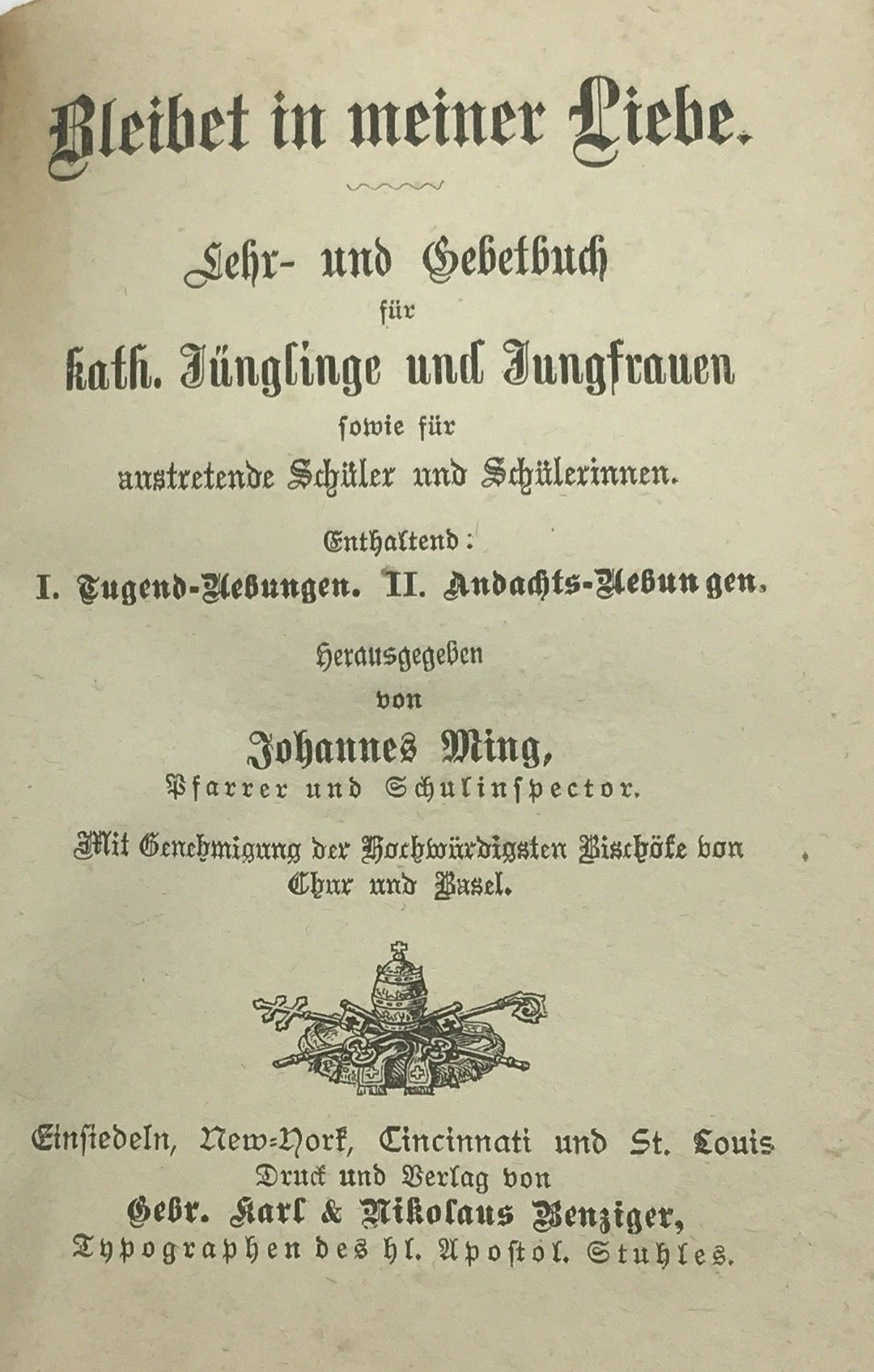 Lehr- und Gebetbuch für kath. Jünglinge und Jungfrauen Samteinband
