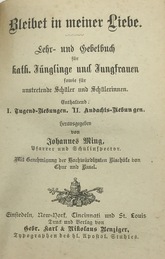 Lehr- und Gebetbuch für kath. Jünglinge und Jungfrauen Samteinband