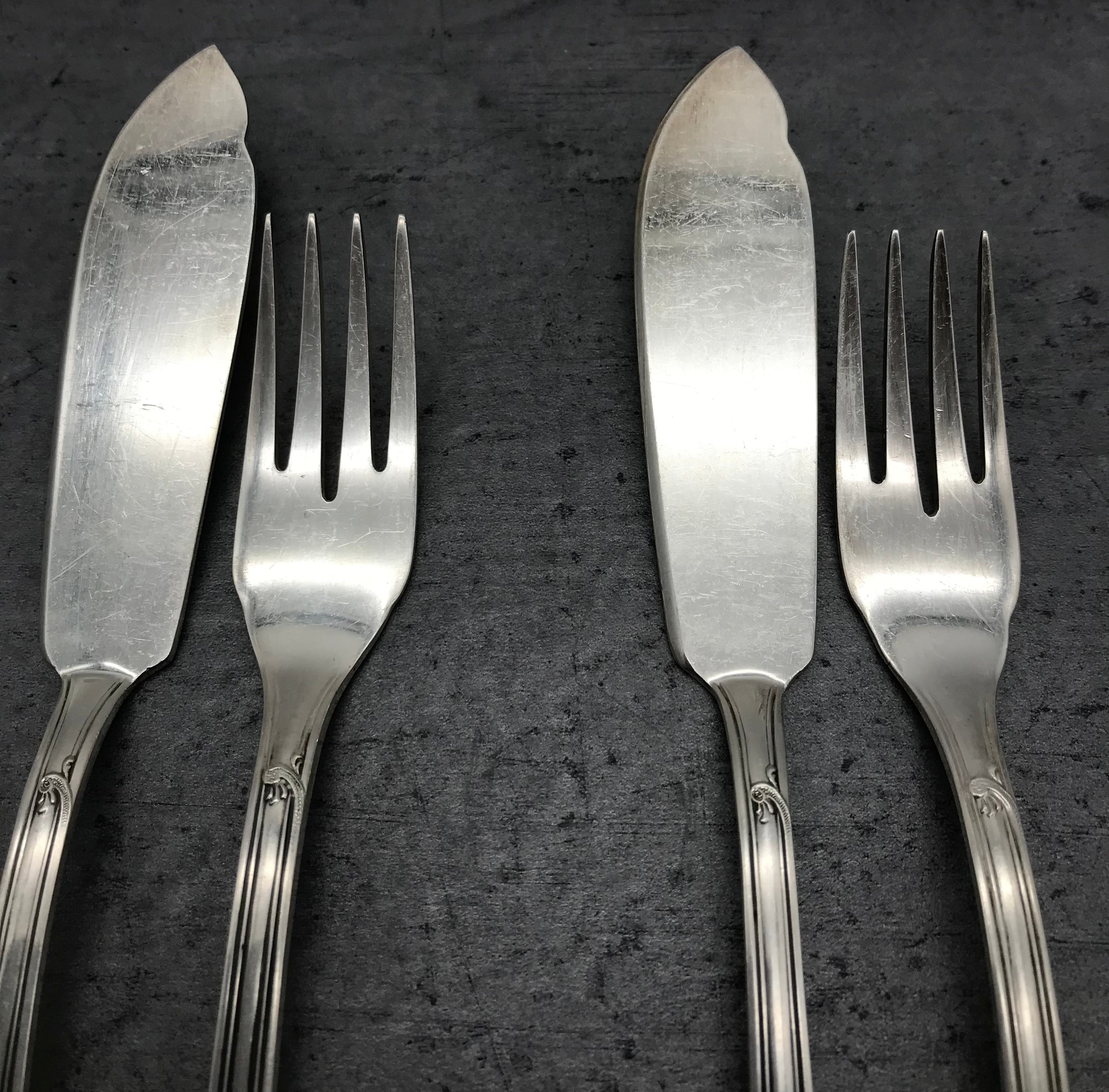 Fischbesteck, 4 Tlg., MFN 100er Silber, 2 Gabeln und 2 Messer