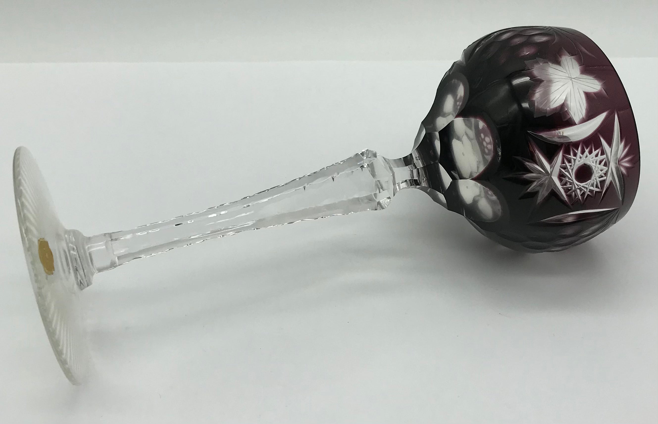 Kristall Weinglas Römer lila handgeschliffen, Echt Bleikristall