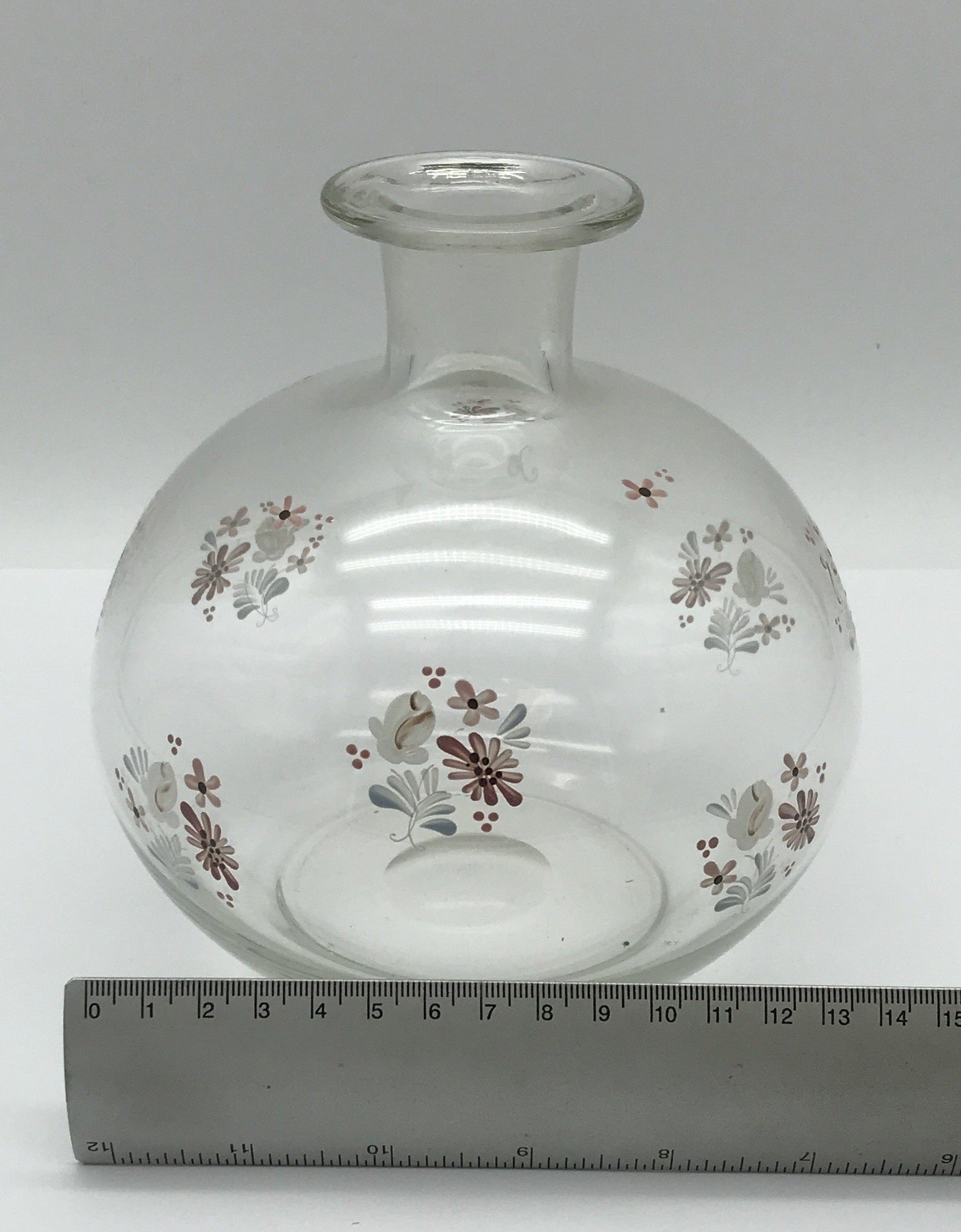 Glasvase Blumenvase Tischvase - Bauchvase mit Blumenmuster